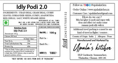 Idly Podi 2.0 packaging with nutritional information and branding details.